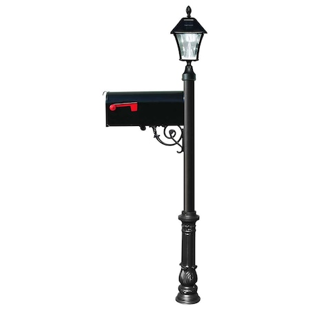 Qualarc Post w/economy mailbox, ornate base, black color w/black solar lamp LPST-700-E1-SL-BL